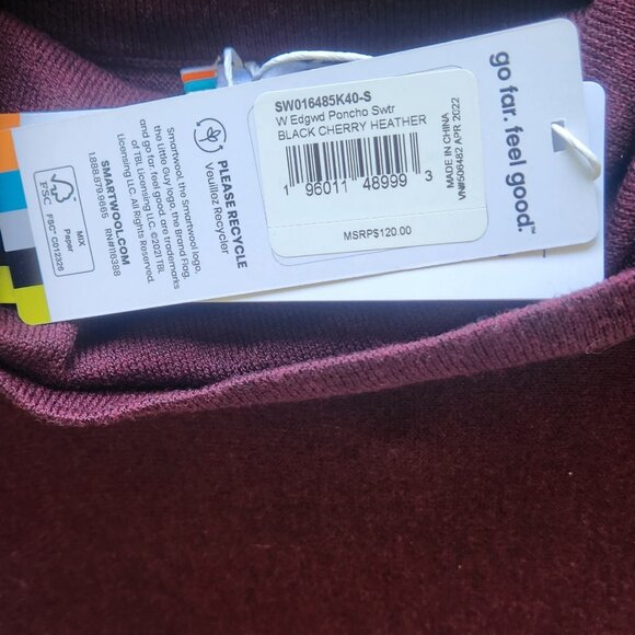 New! Smartwool Sweater Womens Black Cherry Heather Edgewood Poncho Cowl Neck SM - Picture 4 of 5